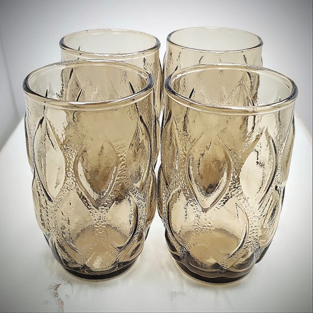 Set of 4 Anchor Hocking Madrid Smoke Brown Juice Glasses